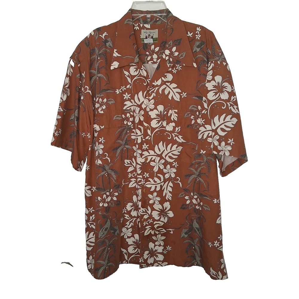 Reyn Spooner Linen Blend Shirt Men's Large Chest Flap Pockets Floral Hawaiian